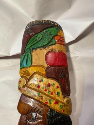 Vintage Jamaican Wooden Wall Hanger Hand Carved 16" Long in Good Preowned Condition as Pictured.