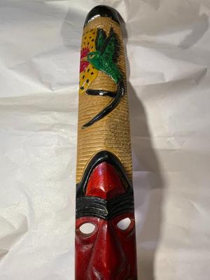 Vintage Jamaican Wooden Mask Wall Hanger Hand Carved 23.5" Long in Good Preowned Condition as Pictured.