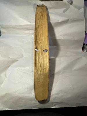 Vintage Jamaican Wooden Mask Wall Hanger Hand Carved 23.5" Long in Good Preowned Condition as Pictured.