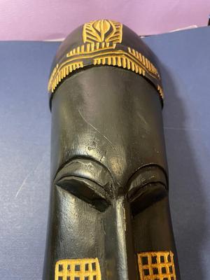 Vintage African Tribal Wooden Mask Wall Hanger Hand Carved 16" Long Made in Ghana as Pictured.