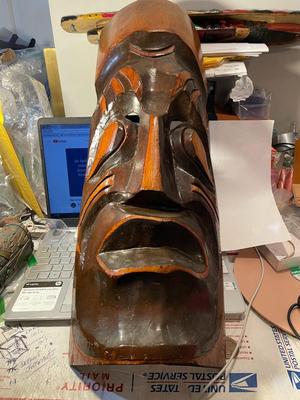 Vintage Huge Scarce Lost Tribe "YUCAIPA" Wall Hanger Hand Carved Mask 25" Long x 8.5" Wide as Pictured.