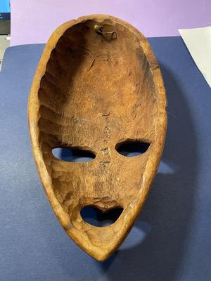 Vintage Early African Tribal Wooden Mask "SIGNED" Wall Hanger Hand Carved 10" Long x 5" Wide as Pictured.