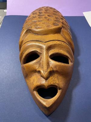 Vintage Early African Tribal Wooden Mask "SIGNED" Wall Hanger Hand Carved 10" Long x 5" Wide as Pictured.