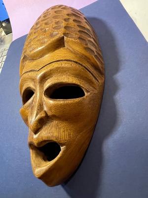 Vintage Early African Tribal Wooden Mask "SIGNED" Wall Hanger Hand Carved 10" Long x 5" Wide as Pictured.