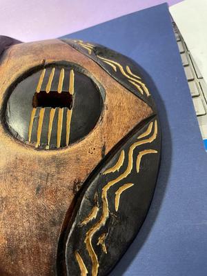 Vintage Earlier African Tribal Wooden Large Mask Wall Hanger Hand Carved 10.5" in Diameter as Pictured.