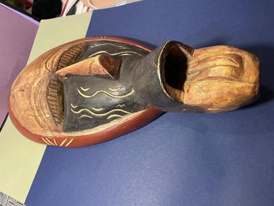 Vintage African Tribal Hand Carved Wooden Large Mask Wall Hanger 15.25” Long in Good Preowned Condition,
