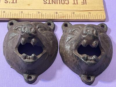 2-Vintage Cast Iron Bear Wall Mounted Bottle Openers in Good Never Used Condition.