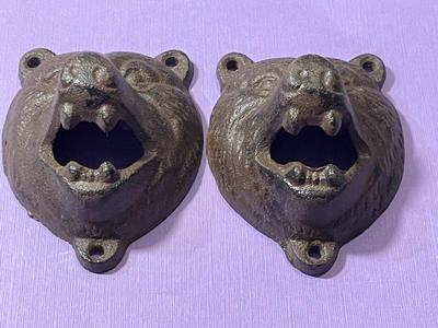 2-Vintage Cast Iron Bear Wall Mounted Bottle Openers in Good Never Used Condition.