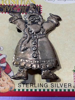 Vintage Scarce MARY ENGELBREIT Designer Sterling Silver SANTA CLAUS Pin in VG Never Used Condition.