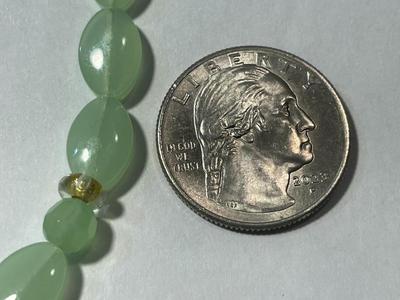 Vintage Jadeite Beaded Light Green Necklace w/Gold Tone Beads 34" Long in VG Preowned Condition.