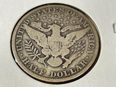 1911-P CIRCULATED CONDITION BARBER SILVER HALF DOLLAR AS PICTURED.