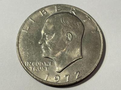 SCARCE 1972-P TYPE-2 VARIETY REVERSE EISENHOWER DOLLAR UNCIRCULATED AS PICTURED.