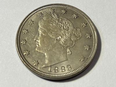 1883 NO CENTS VARIETY AU/UNCIRCULATED CONDITION LIBERTY V-NICKEL AS PICTURED.