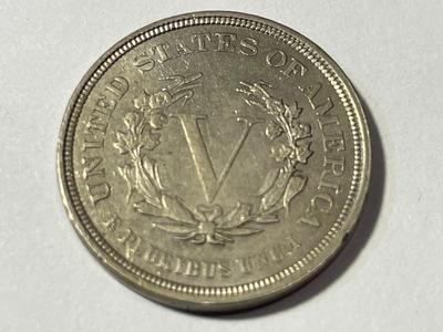 1883 NO CENTS VARIETY AU/UNCIRCULATED CONDITION LIBERTY V-NICKEL AS PICTURED.