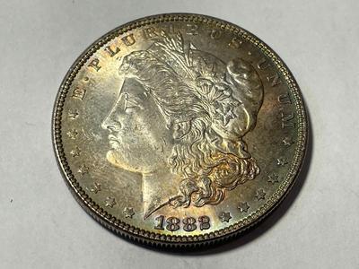 1882-P GORGEOUS RIM TONED UNCIRCULATED MORGAN SILVER DOLLAR COIN #4 AS PICTURED.