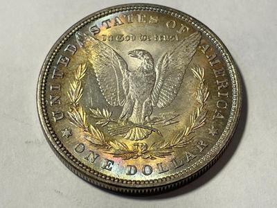 1880-P GORGEOUS RIM TONED UNCIRCULATED MORGAN SILVER DOLLAR COIN #2 AS PICTURED.
