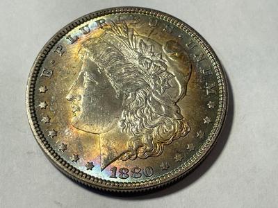1880-P GORGEOUS RIM TONED UNCIRCULATED MORGAN SILVER DOLLAR COIN #2 AS PICTURED.