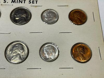 10-Coin U.S. 1961- P & D Silver Mint Set Coins in an Old Mid-Century Holder as Pictured.