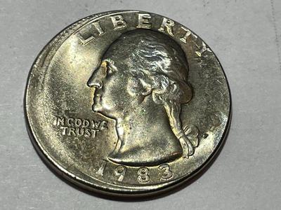 1983 Uncirculated Condition Off-Center Mint Error Washington Quarter as Pictured.