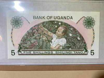 Uganda 5 Shillings Banknote/Currency in Uncirculated Condition by Fleetwood as Pictured.