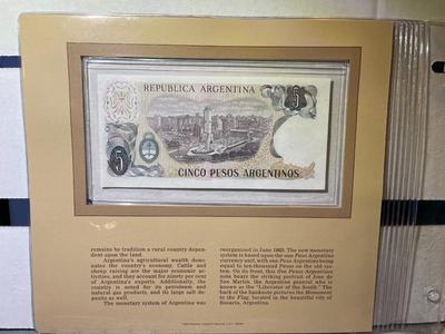 Argentina 5 Pesos/Argentinos Banknote/Currency in Uncirculated Condition by Fleetwood as Pictured.