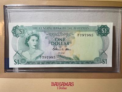 Bahamas 1 Dollar 1974 Banknote/Currency in Uncirculated Condition by Fleetwood as Pictured.