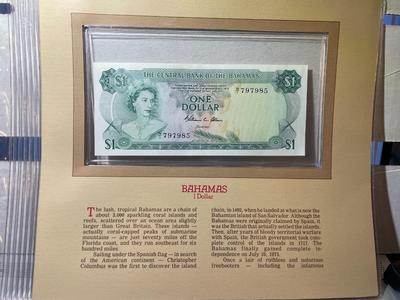 Bahamas 1 Dollar 1974 Banknote/Currency in Uncirculated Condition by Fleetwood as Pictured.