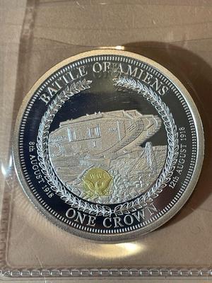 Tristan da Cunha 2017 PROOF 1 Crown (100th Anniversary U.S. In WWI - Battle of Amiens) as Pictured. Low Mintage.
