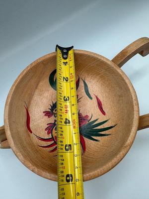 Vintage Fred Roberts Co. Wooden Wheelbarrow Snack Bowl, Hand Painted Roosters