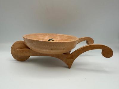 Vintage Fred Roberts Co. Wooden Wheelbarrow Snack Bowl, Hand Painted Roosters