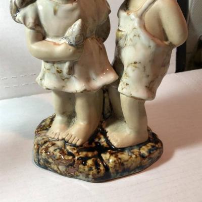 Vintage Pottery Boy/Girl Heavy Figurine 8.5" Tall Preowned from an Estate in Very Good Condition as Pictured.