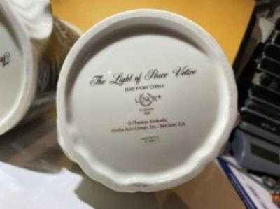 2-Lenox Fine China "the Light of Peace Votive" By Thomas Kinkade 5.75" Tall in VG Preowned Condition.