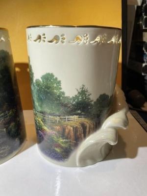 2-Lenox Fine China "the Light of Peace Votive" By Thomas Kinkade 5.75" Tall in VG Preowned Condition.