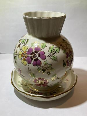 Zsolnay - Hungary - Porcelain Vase w/Saucer - 5" Tall - Hand Painted in VG Preowned Condition as Pictured.