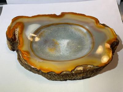 Vintage Geode Ashtray Rust Gold-tone Colors 8" Long x 4.5" Wide in VG Preowned Condition.