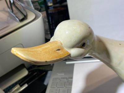 Vintage Celedon Glaze Ceramic Duck 10" Wide in Good Preowned Condition as Pic'd.