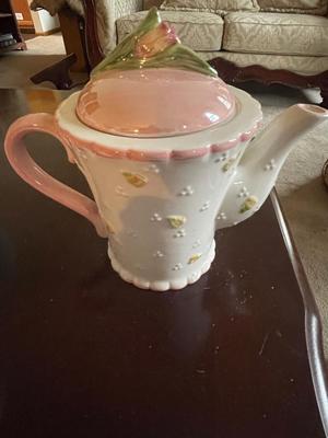 PORCELAIN CLOWN, TEAPOT FROM GERMANY, MUSTACHE CUP AND 2 HANDLED CUP