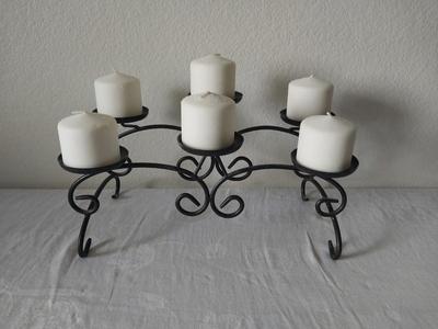 Two Oval Scenery Pictures & Black Candle Holder of Six