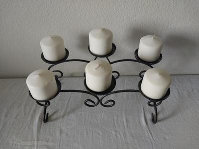 Two Oval Scenery Pictures & Black Candle Holder of Six