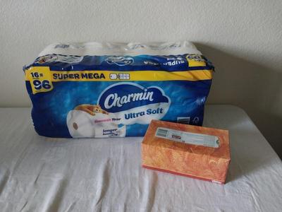 Super Mega 16 = 96 Roll of Charmin and Box of Kleenex