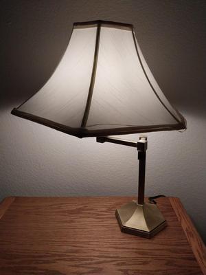 Three Drawer Oak Nightstand with Hidden Compartment & Table Lamp