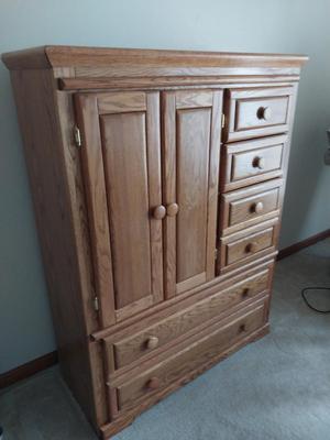 Oak Six Drawer -Three Adjustable Shelves Chest of Drawers