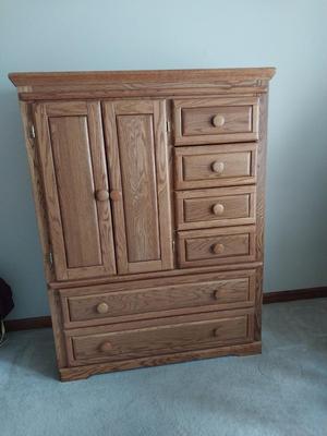 Oak Six Drawer -Three Adjustable Shelves Chest of Drawers