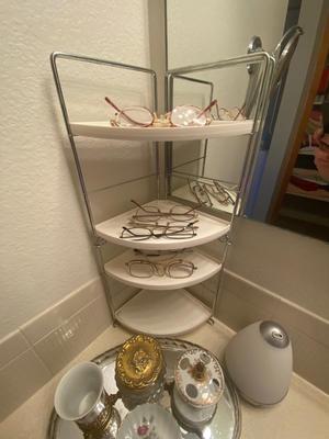 4 TIER SHELF, TOOTHBRUSH HOLDER WITH CUP, READING GLASSES AND MORE!
