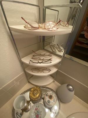 4 TIER SHELF, TOOTHBRUSH HOLDER WITH CUP, READING GLASSES AND MORE!
