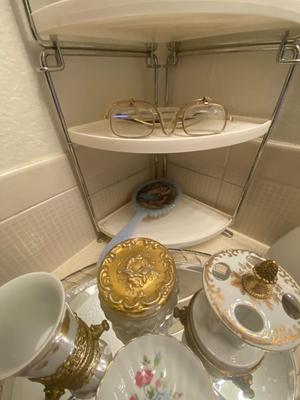 4 TIER SHELF, TOOTHBRUSH HOLDER WITH CUP, READING GLASSES AND MORE!