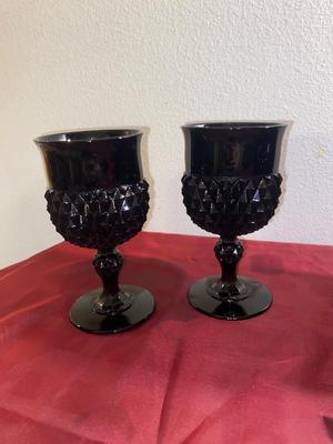 BLACK ONYX DIAMOND POINT TIARA GLASS PITCHER AND DRINK WARE