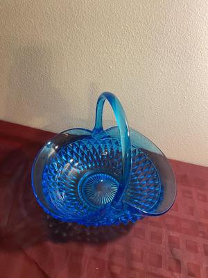 LARGE BLUE TIARA GLASS BASKET