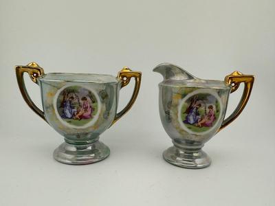 Victorian Lusterware Porcelain Demitasse Set (See Details)