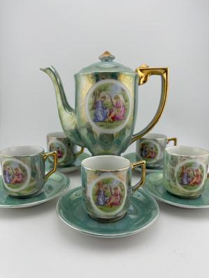Victorian Lusterware Porcelain Demitasse Set (See Details)